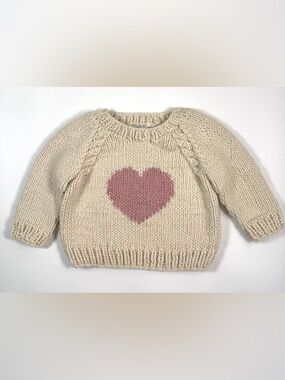 HUGGALUGS Baby Sweater 2-3T Knit Cream Pink Heart Chunky Cozy Cottagecore